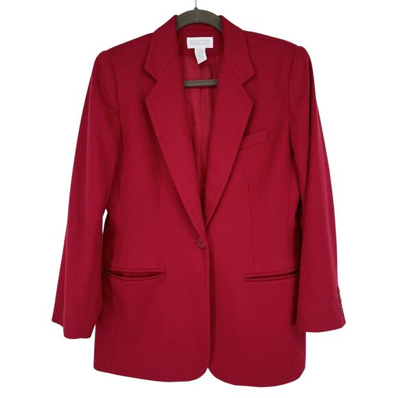 VTG Lands' End Women's Wool Cashmere Blazer Jacket Size 8 Petite Red Lined‎ EUC - Picture 1 of 8